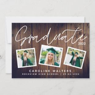 Rustic Wood Photo Collage Graduation Announcement
