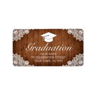 Rustic Wood & White Lace Graduation Invitation Label