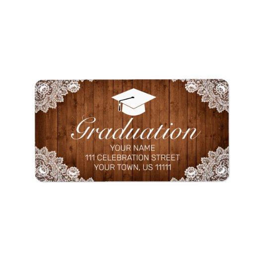 Rustic Wood & White Lace Graduation Invitation Label