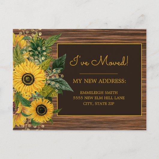 Rustic Wood Yellow Sunflowers Change Address Postcard