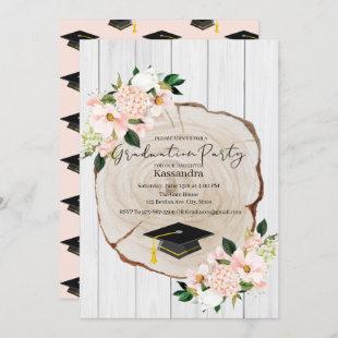 Rustic Woodland Blush Floral Graduation Invitation