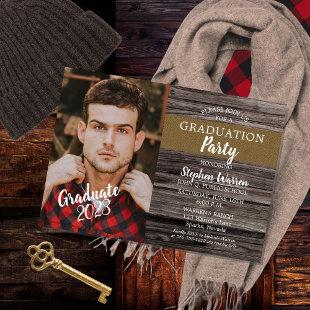 Rustic Woodsy Photo Graduation Party Magnetic Invitation