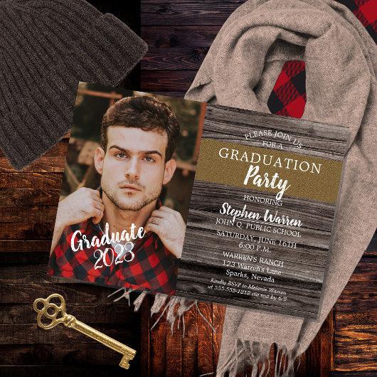 Rustic Woodsy Photo Graduation Party Magnetic Invitation