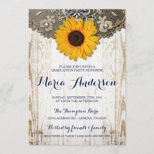 Rustic Yellow Sunflower Graduation Invitation