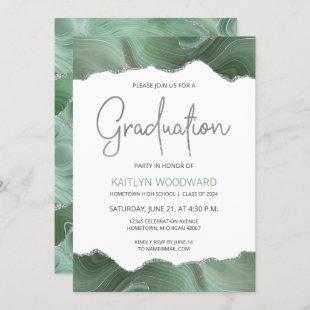 Sage Green Agate Silver Graduation Party Invite