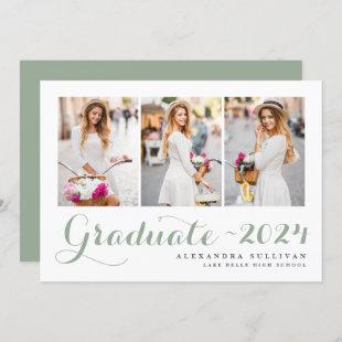 Sage Green Class of 2024 Photo Collage Graduation Invitation