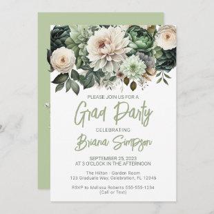 Sage Green Floral Graduation Grad Party Invitation