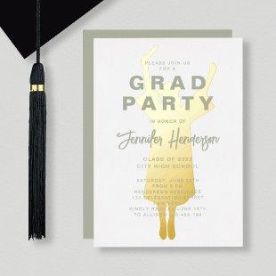 Sage Green Gold Foil Graduation Party Foil Invitation