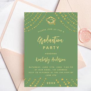 Sage green gold stars graduation party luxury invitation
