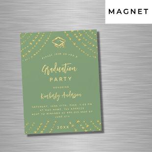 Sage green gold stars graduation party luxury magnetic invitation