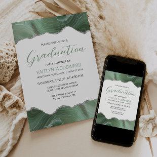 Sage Green Silver Agate Graduation Party Invitation