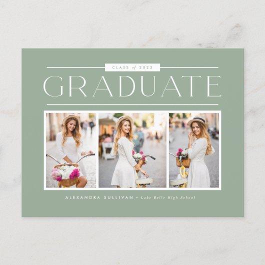 Sage Green Typography Photo Collage Graduation Postcard