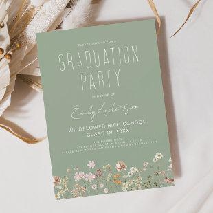 Sage Green Wildflower Graduation Party Invitation