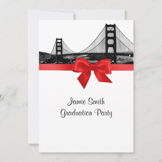 San Fran Skyline Etched BW Red Graduation Party Invitation