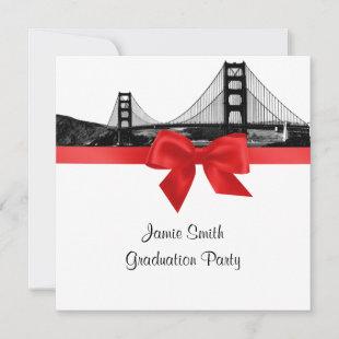 San Fran Skyline Etched BW Red SQ Graduation Party Invitation