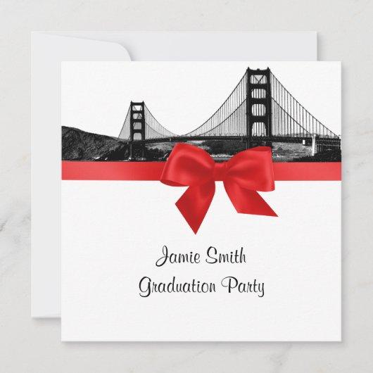 San Fran Skyline Etched BW Red SQ Graduation Party Invitation