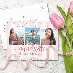 Save date graduation photo modern rose gold script invitation postcard