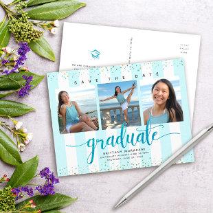 Save date graduation photo modern turquoise script invitation postcard