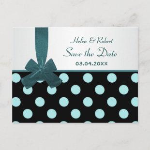 Save the date black and teal polka dots Postcard