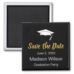 Save the Date Black White Gold Graduation Party Magnet