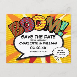 Save the Date Comic Book BOOM Modern Fun Announcement Postcard