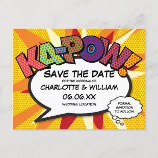 Save the Date Comic Book KA-POW Modern Fun Announcement Postcard