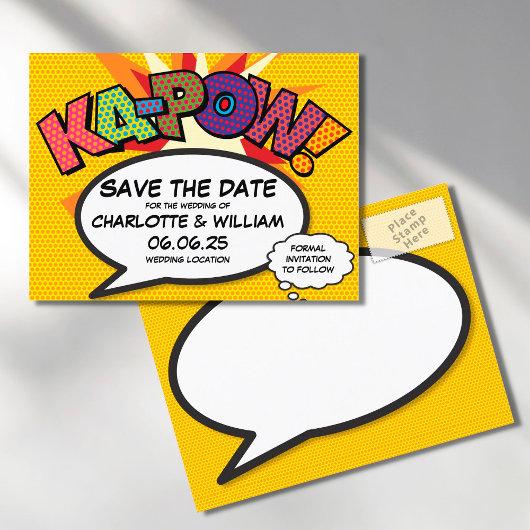 Save the Date Comic Book KA-POW Modern Fun Announcement Postcard