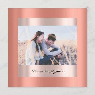 Save The Date Engagement Rose Coral Bridal Photo Invitation