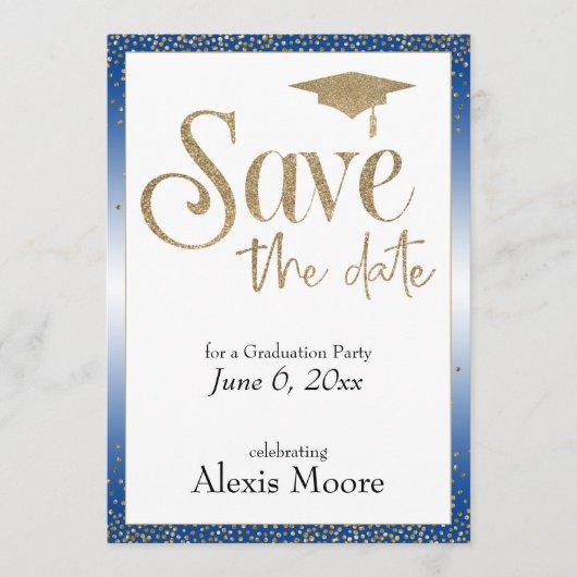 Save the Date for a Graduation Party Gold on Blue Invitation
