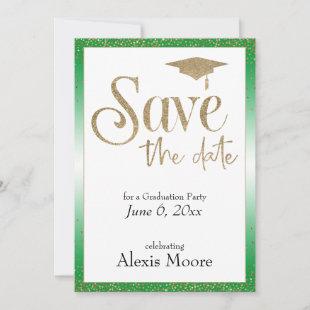 Save the Date for a Graduation Party Gold on Green Invitation