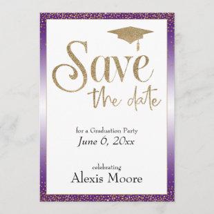 Save the Date for a Graduation Party Gold & Purple Invitation