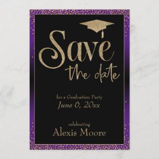 Save the Date for a Graduation Party Gold & Purple Invitation