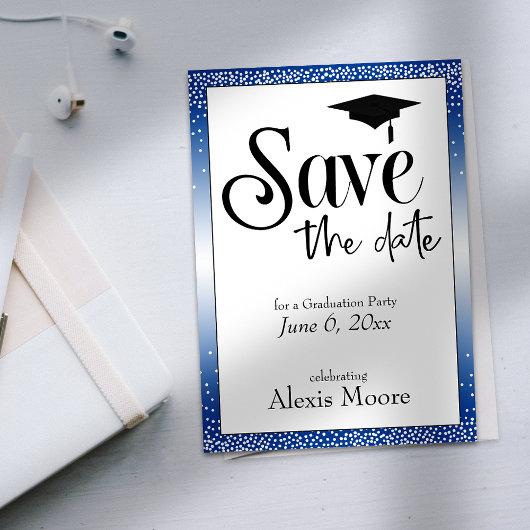 Save the Date for Graduation Party Black on Blue Invitation