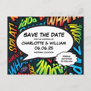 Save the Date Fun Retro Comic Book Pop Art Announcement Postcard