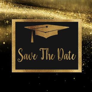 Save The Date Graduation - Black & Faux Gold Style Announcement Postcard