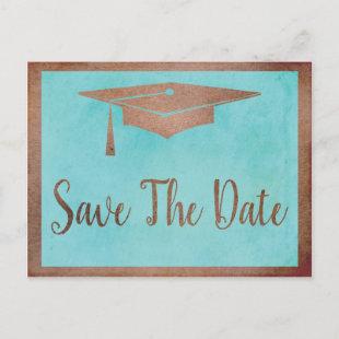 Save The Date Graduation - Chic Rose Gold Faux Postcard