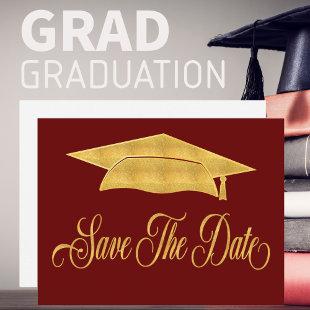 Save The Date Graduation Faux Gold Grad Announcement Postcard