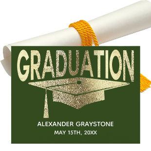 Save The Date Graduation Green & Faux Gold Modern Announcement Postcard