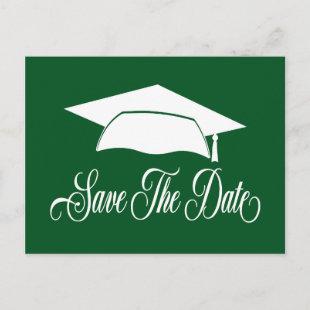 Save The Date Graduation -Green White School Announcement Postcard