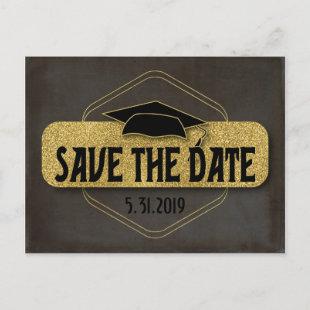 Save The Date Graduation Modern Black Gray Gold Postcard