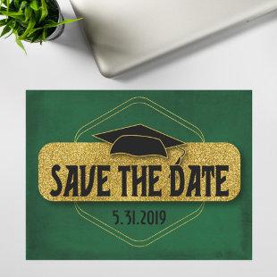 Save The Date Graduation Modern Green Gold Postcard