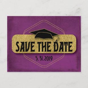 Save The Date Graduation Modern Purple Gold Postcard