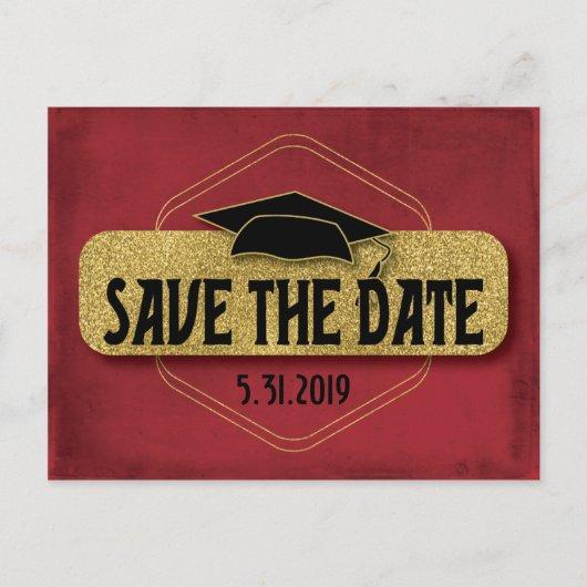 Save The Date Graduation Modern Red Gold Postcard