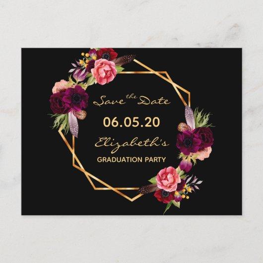 Save the Date graduation party 2020 black florals Postcard