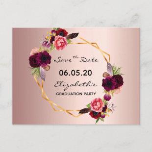 Save the Date graduation party 2020 rose gold Postcard