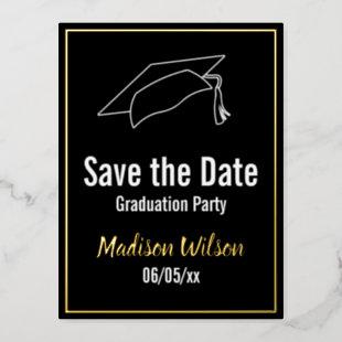 Save The Date Graduation Party Black White Gold Foil Invitation Postcard