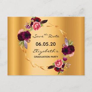 Save the Date graduation party gold florals 2024 Postcard