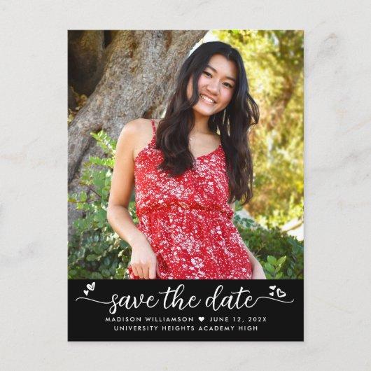 Save the Date Graduation Photo Script Hearts Black Invitation Postcard