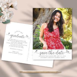 Save the Date Graduation Photo Script Hearts White Invitation Postcard