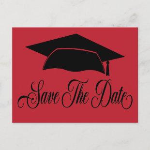 Save The Date Graduation -Simple Red Black Announcement Postcard